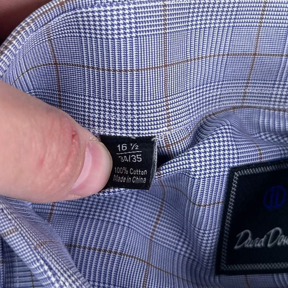 David Donahue Shirt Mens 16.5 34‎ Blue Glen Plaid Cotton Button Up Business